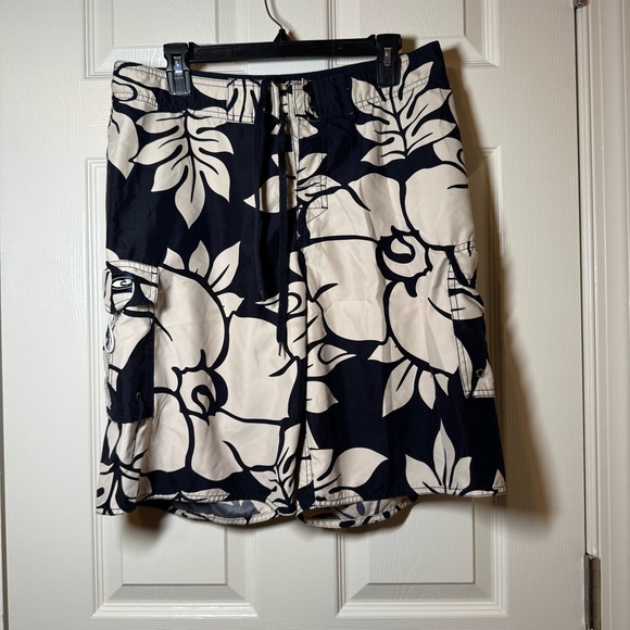 Hawaiian Other - Hawaiian shorts performance Trunks Swim Hibiscus Black Board Beach